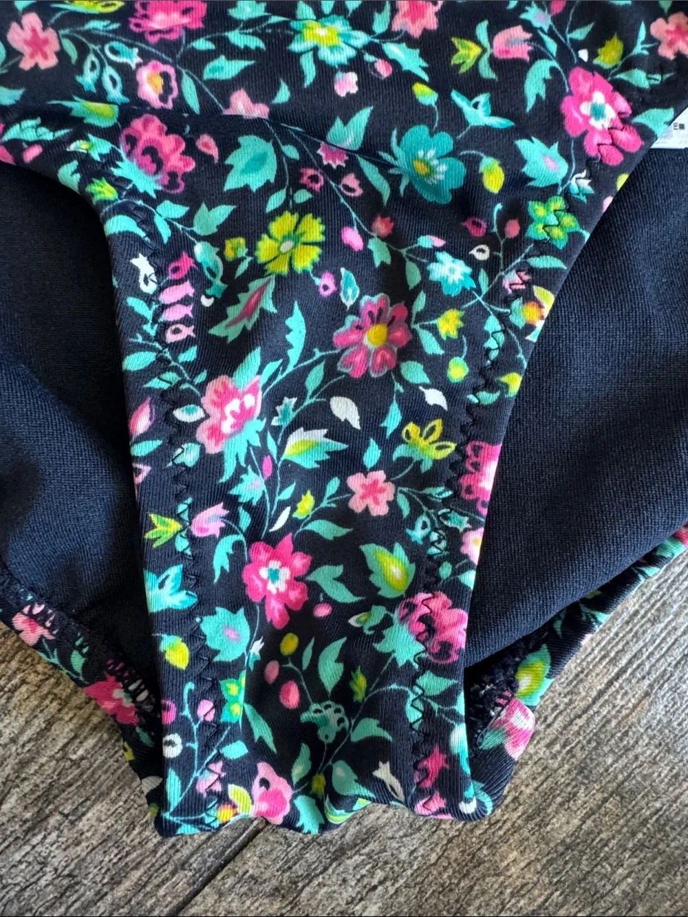 GAP Girls Black Floral Two-Piece Swim Set with Pink & Green Flowers